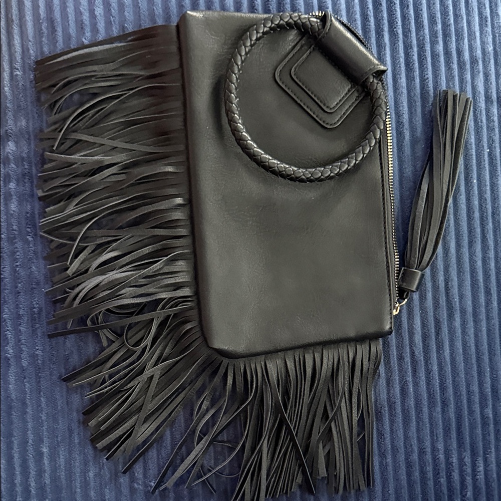 Black Fringe Leather Women's Bag